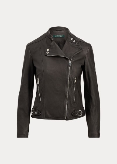 Chaquetas Ralph Lauren Mujer Negros - Burnished Leather Biker - JVGPX8591